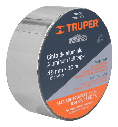 Cinta De Aluminio Adhesiva 48 Mm X 30 M Altas Temperaturas Truper