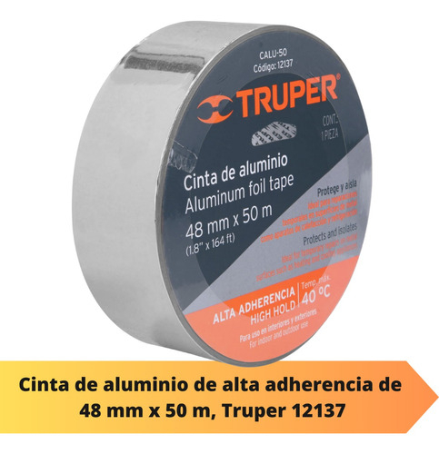 Cinta De Aluminio, 48 Mm X 50 M Truper 12137 Color Plateado Liso