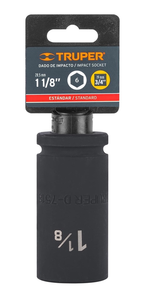 Dado Impacto Cuadro 3/4 Largo 6 Puntas 1 1/8 Truper 12436