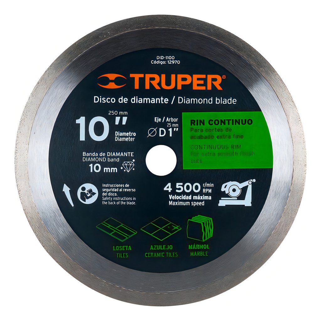 [TR-DID-1100] Disco Diamante Rin Continuo 10" Truper 12970 Color Plateado