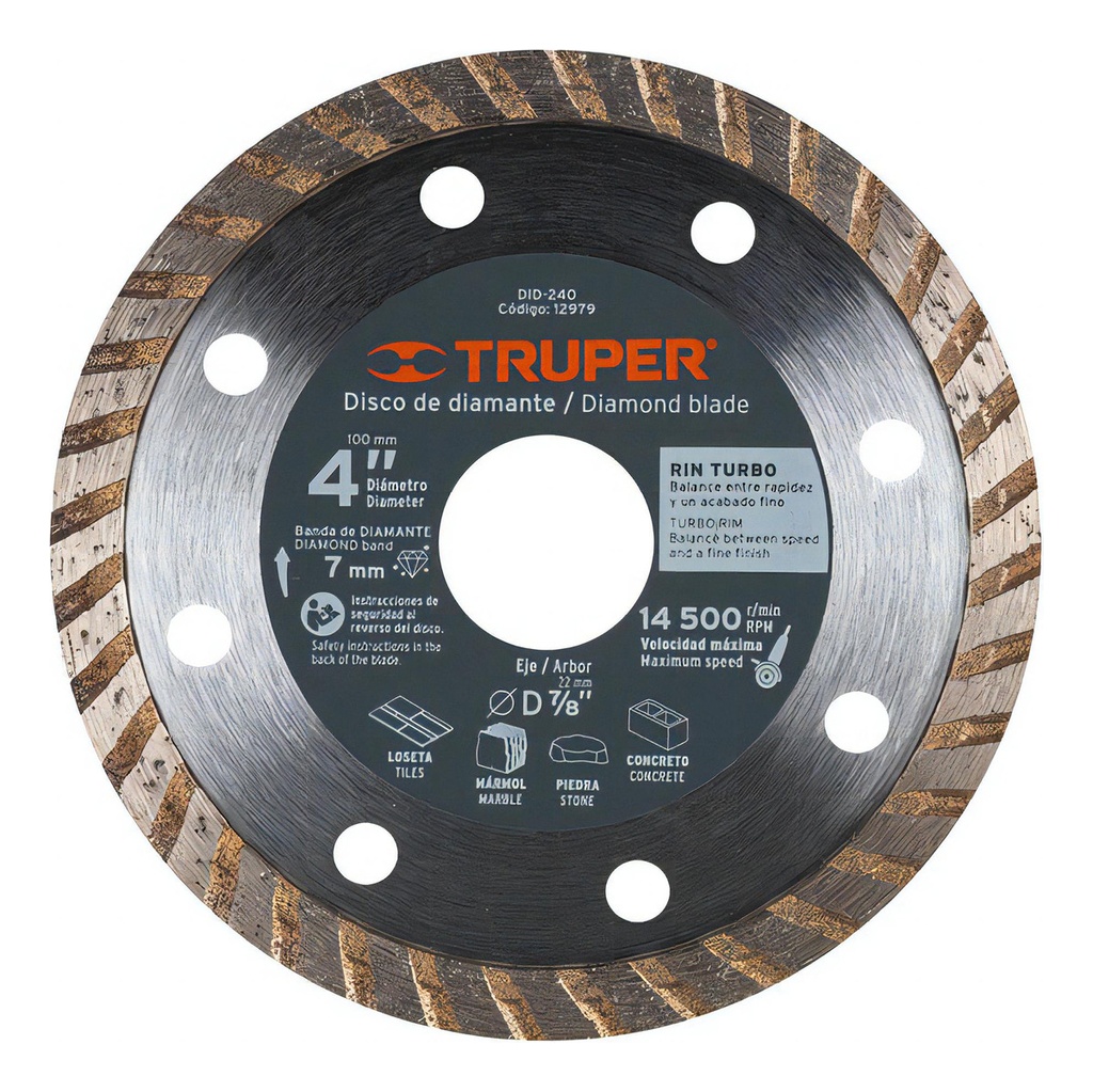 Disco Diamante Turbo 4' Truper 12979 Color Gris
