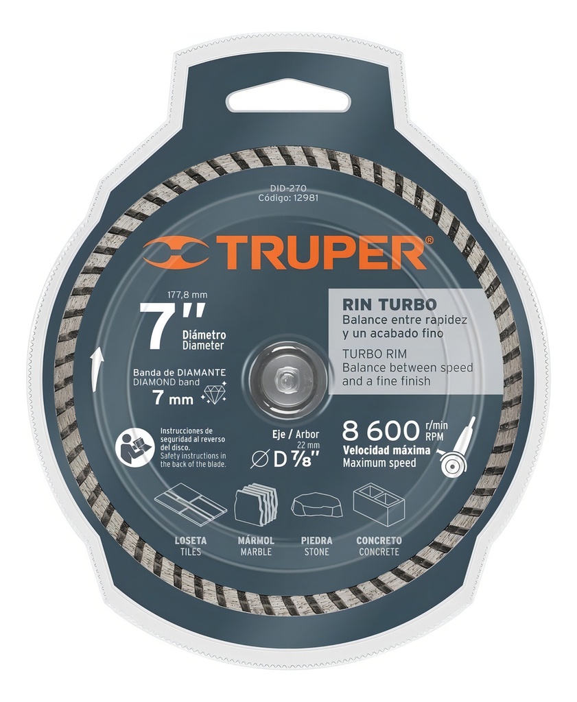 [TR-DID-270] Disco De Diamante, Rin Turbo, 7" Truper 12981 Color Gris Acero