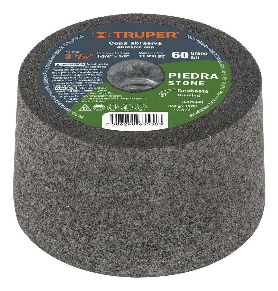 Copa Desbaste Piedra 3-5/32" Grano 36 Ent. 5/ Truper 13780