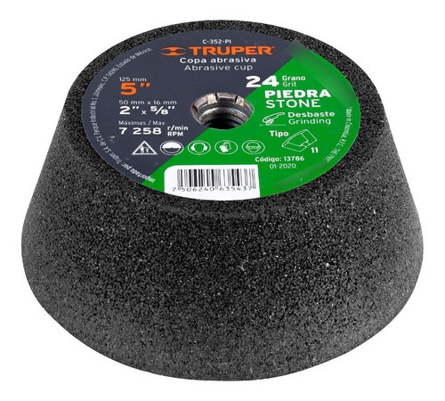 [TR-C-352-PI] Copa Desbaste, 5", Grano 24 Para Piedra, Truper 13786