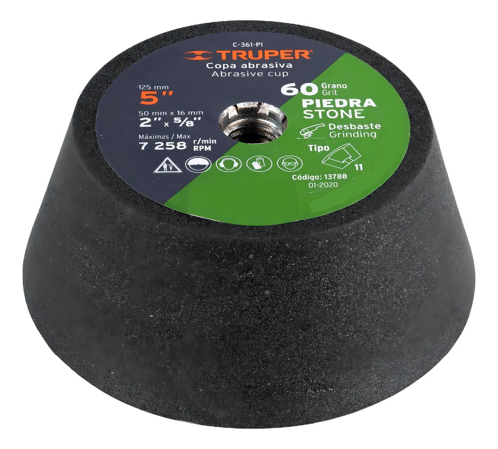 Copa Desbaste Piedra 5" Grano 36 Ent. 5/8 Truper 13787