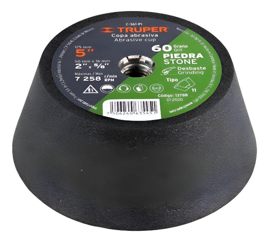 Copa Desbaste Piedra 5'' Grano 60 Esmeril 5/8 Truper 13788