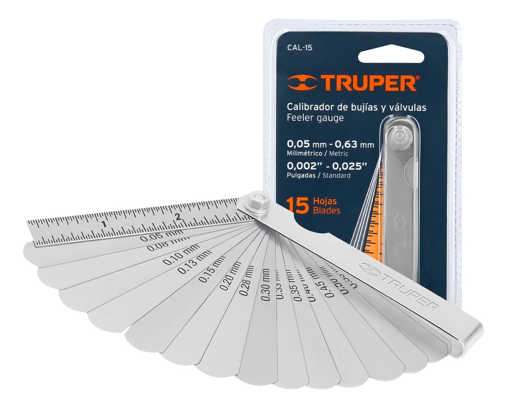 [TR-CAL-15] Calibrador Para Bujías, 15 Hojas Truper 14395