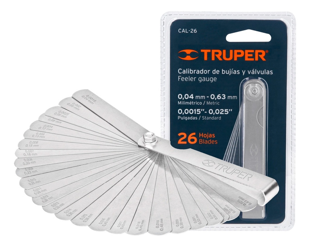 [TR-CAL-26] Calibrador Bujias 26 Hojas Truper 14396
