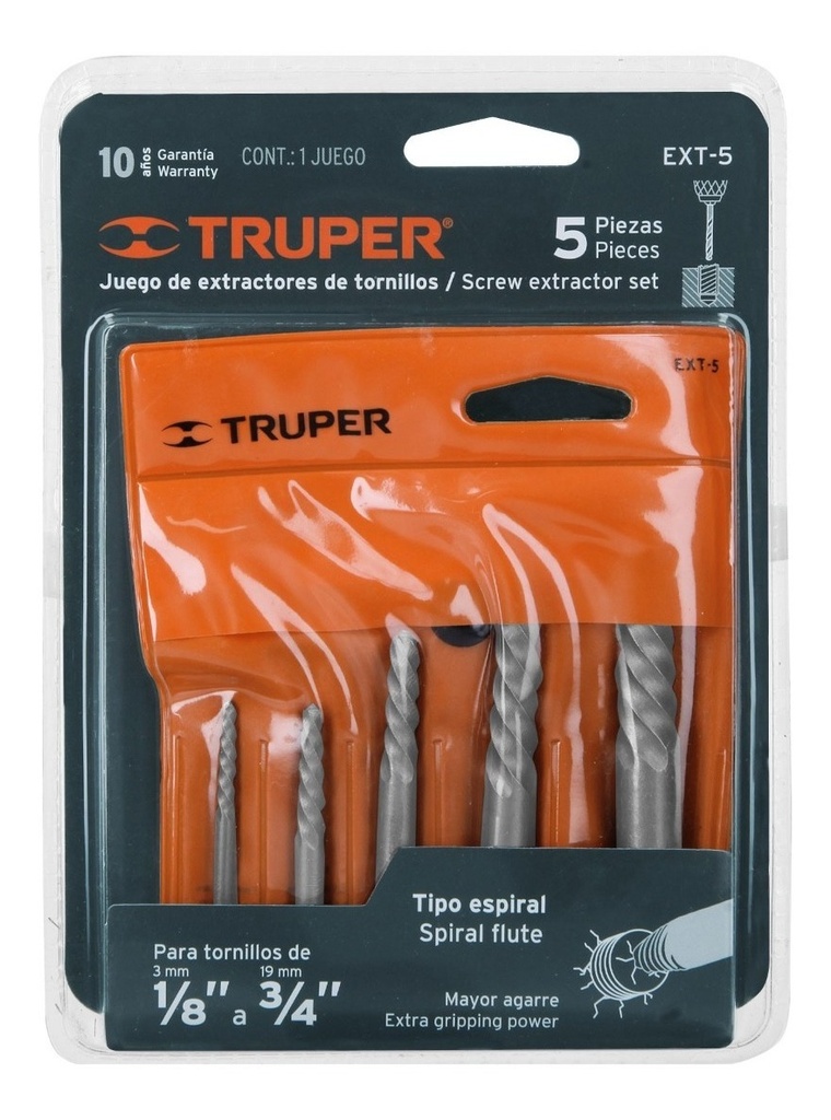 [TR-EXT-5] Juego De Extractores De Tornillos 5 Piezas Truper 14512