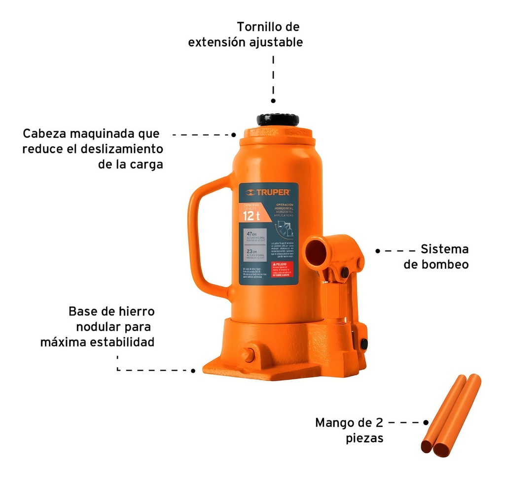 Gato Hidraulico T. Botella 12 Ton Truper 14818