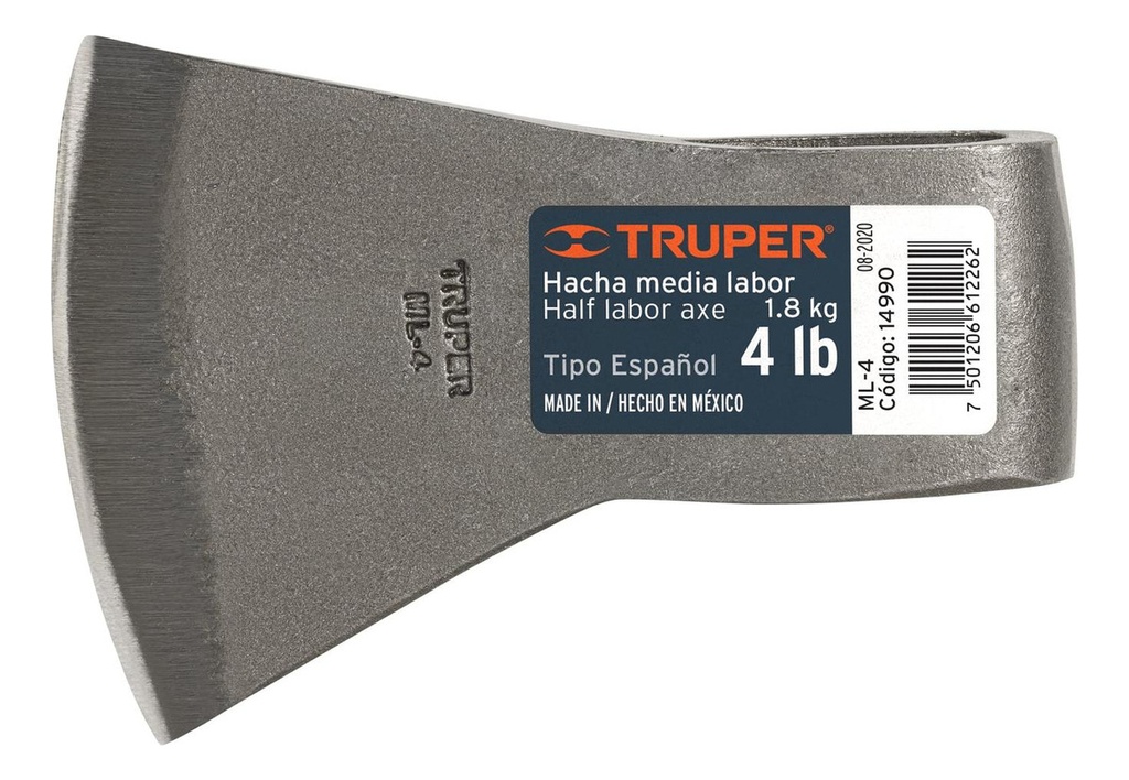[TR-ML-4] Hacha Media Labor, 4 Lbs, Sin Mango Truper