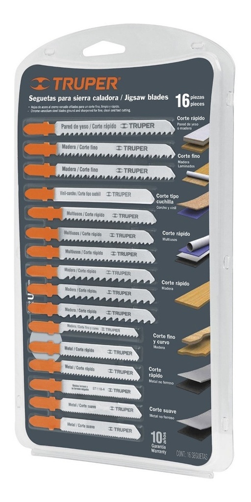 Juego Seguetas Caladora 16 Piezas Zanco 't' Truper 16705