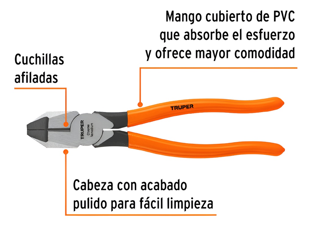 [TR-T201-9] Pinza Profesional Electricista 9", Mango Vinil Truper 17305