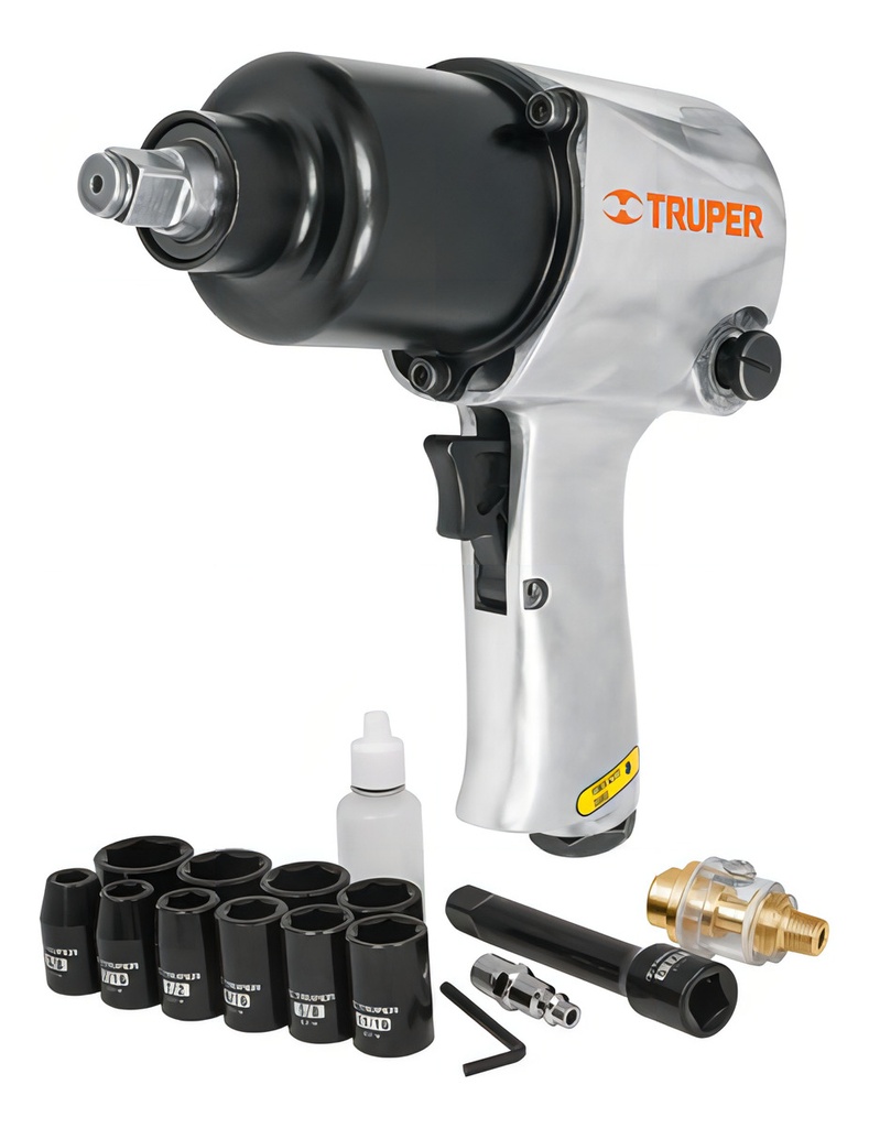 Llave Neumática Impacto, Industrial, 1/2'', Kit Truper 18281 Color Gris