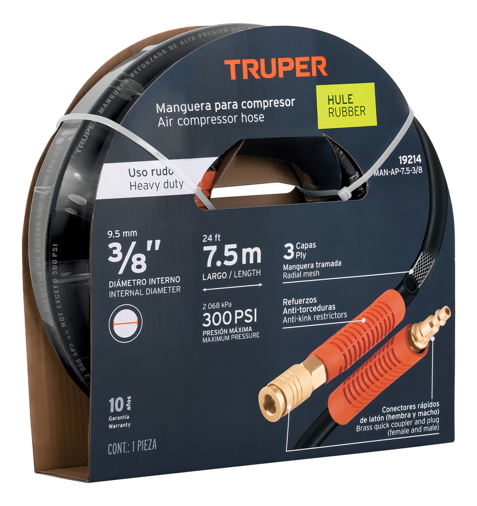Manguera Para Alta Presión, 7.5 Mts, 3/8" Truper 19214 Color Negro