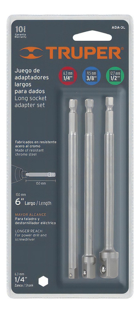 Juego 3 Adaptadores Largos Para Taladro 6'' Truper 19599