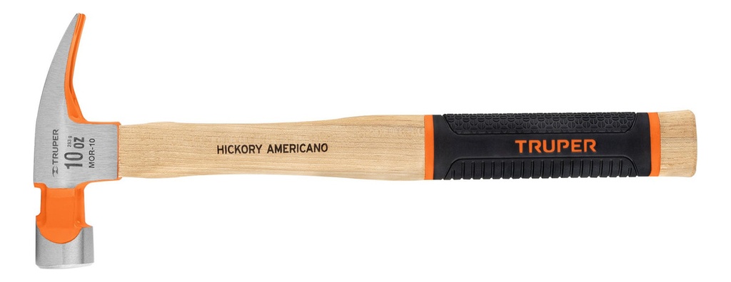 Martillo Pulido 10 Oz Uña Recta, Mango Hickory, Truper Grip