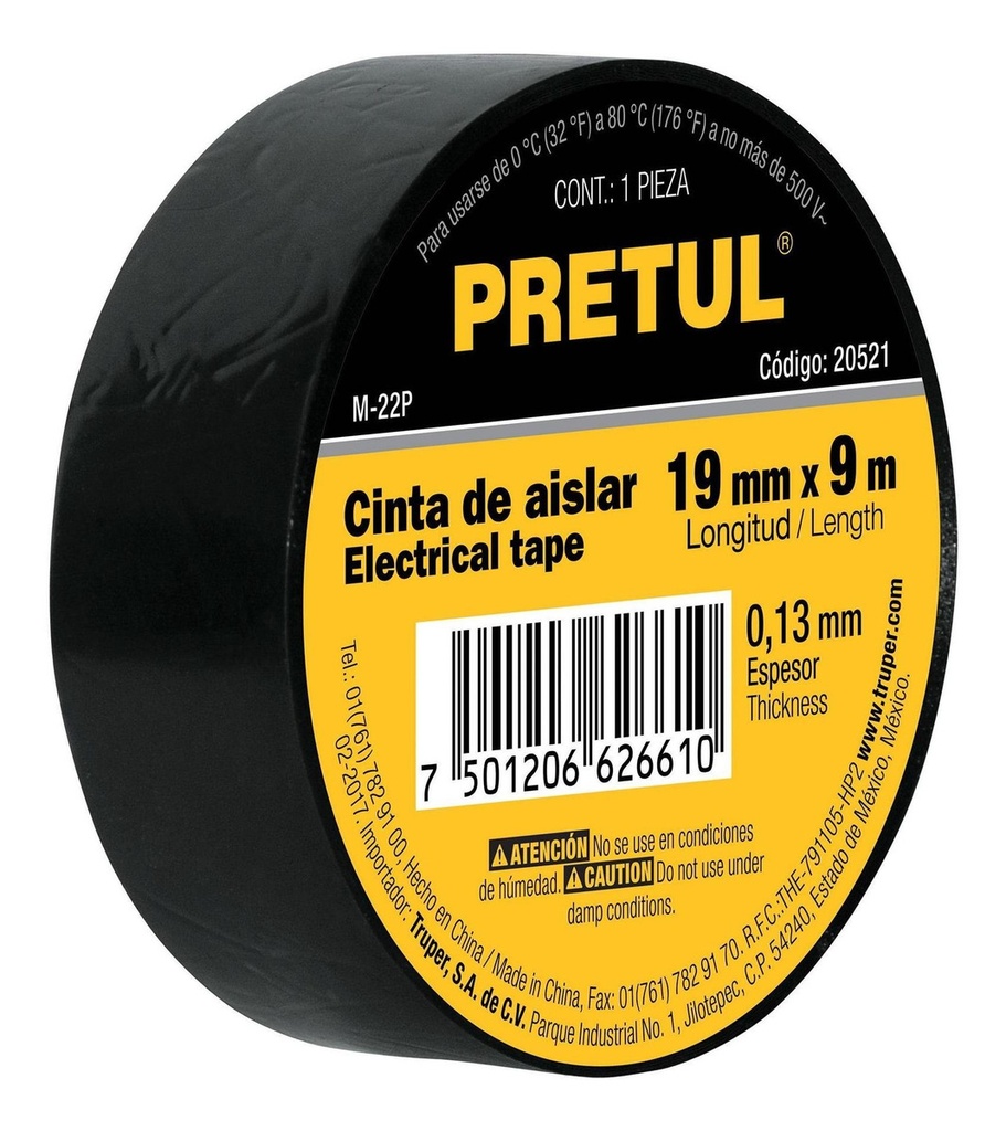 Pretul 20521 M-22p Cinta Aisladora 19mmx9m Espesor 0.13mm Negra Negro Liso