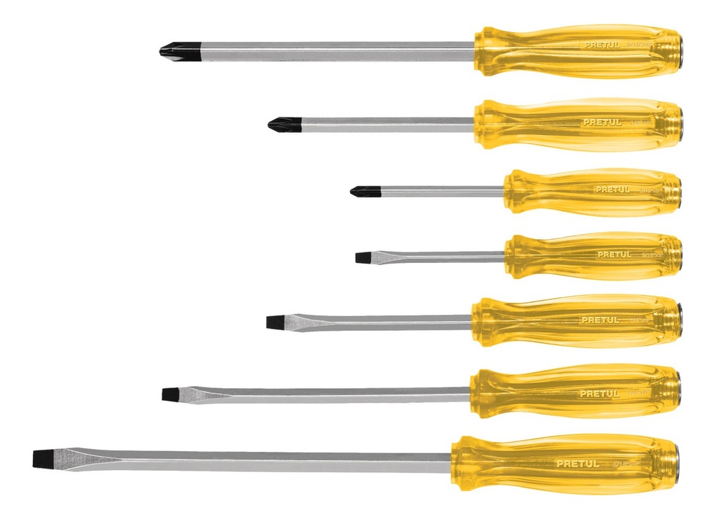 Juego 7 Desarmadores De Impacto Mangos Pvc Pretul J-dimp-7