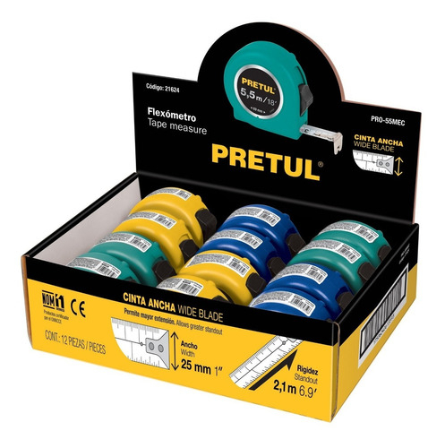 [TR-PRO-55MEC] Flexometro Colores 5.5 Mt Pretul 21624