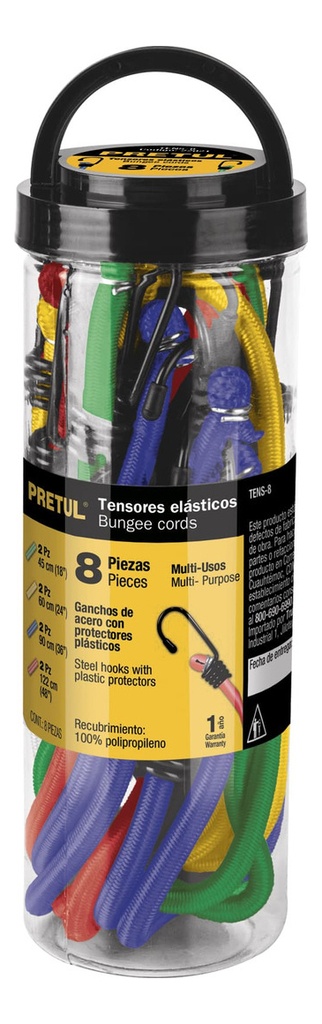 [TR-TENS-8] Tensores Elásticos, Set Con 8 Piezas, Pretul 22021