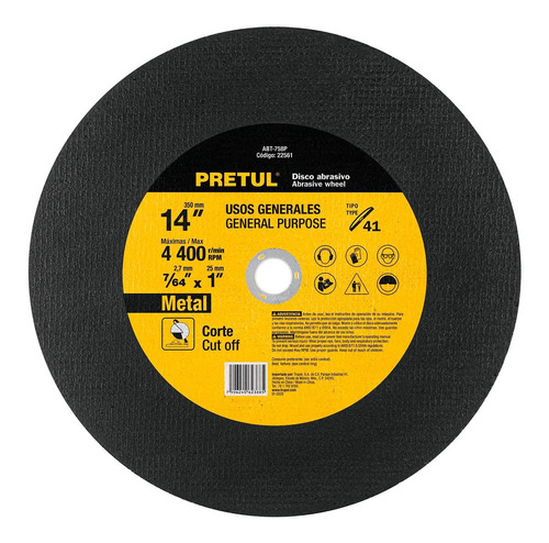 [TR-ABT-758P] Disco Corte Metal 14' Chop Saw Corte Rap. Pretul 22561 Color Negro