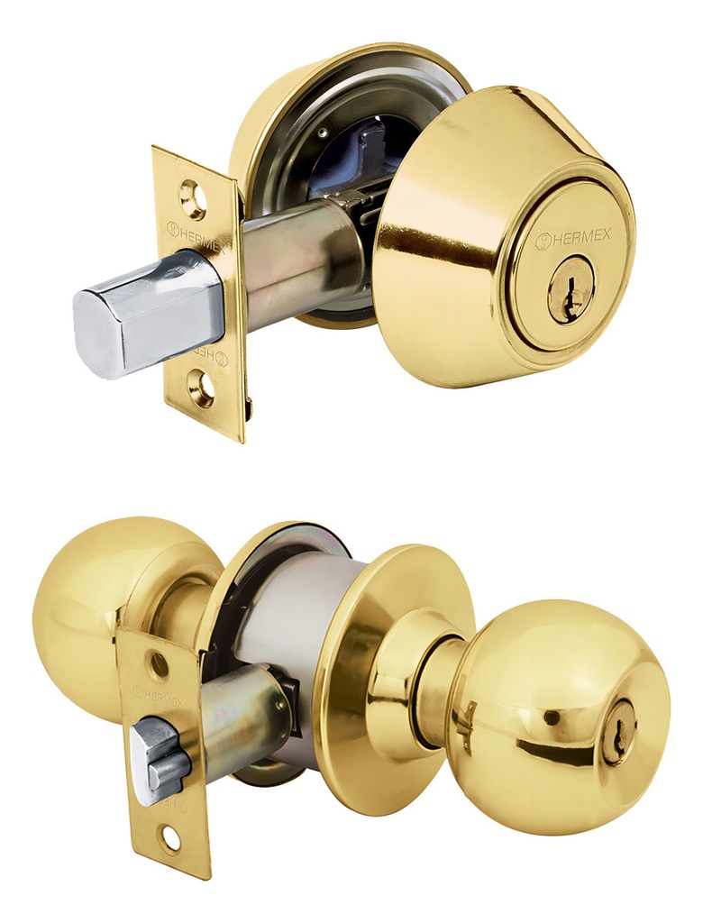 [TR-CMB-12P] Juego de Cerraduras Chapas Para Puerta Llave-llave Hermex Latón Brillante