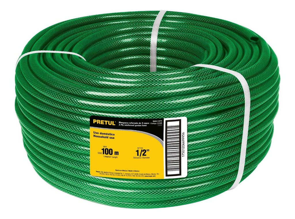 Manguera Riego Reforzada Trenzada 1/2 PuLG 13mm 100m Pretul