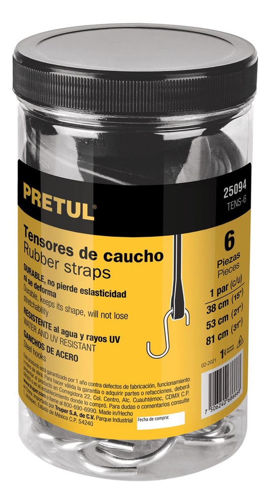 [TR-TENS-6] 6 Tensores Elásticos Cuerda Bungee Sujetar Pretul 25094