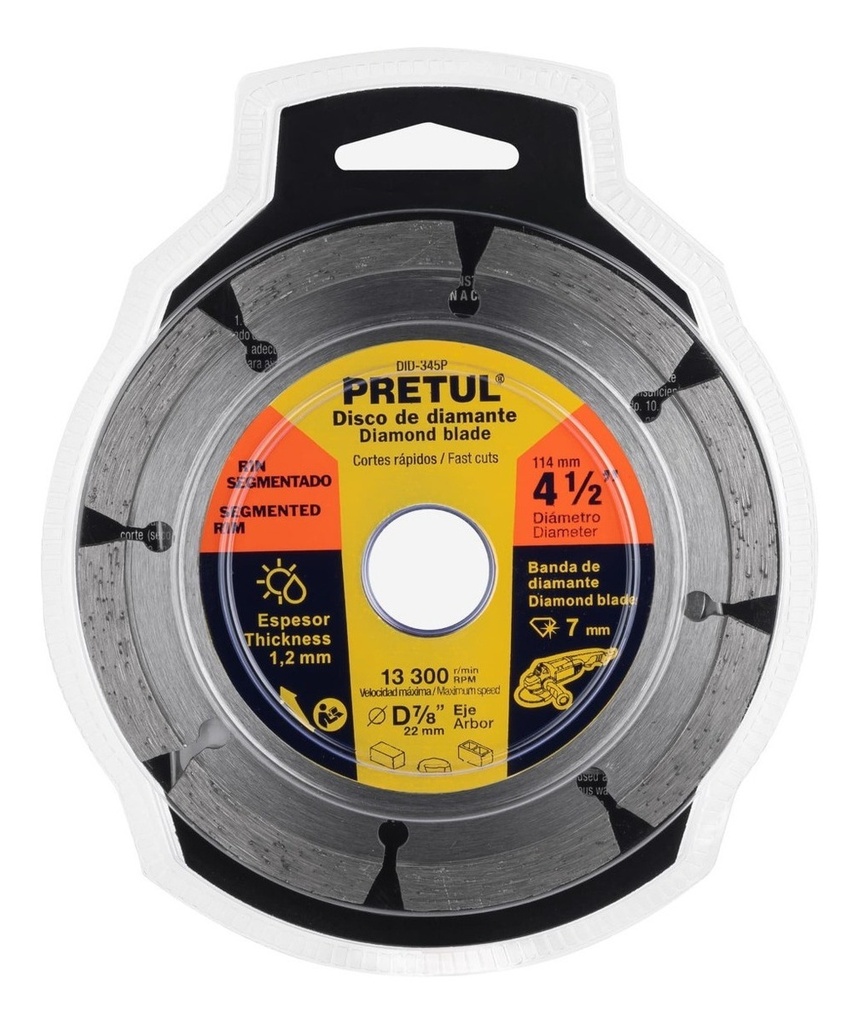 Disco 4.5" Diamante Corte Piedra Concreto Pretul 27032