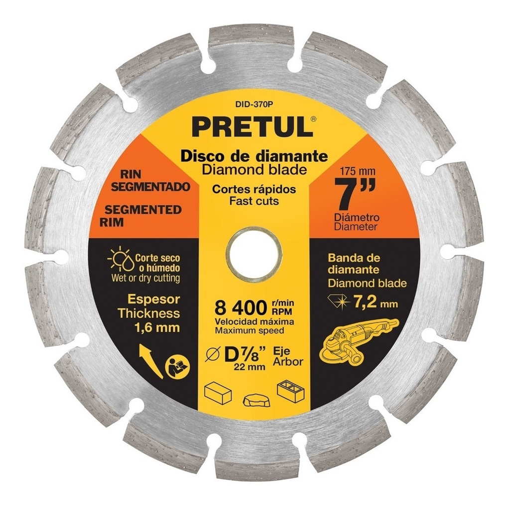 [TR-DID-370P] Disco de Diamante, Rin Segmentado, 7', Pretul 27033 Color Gris