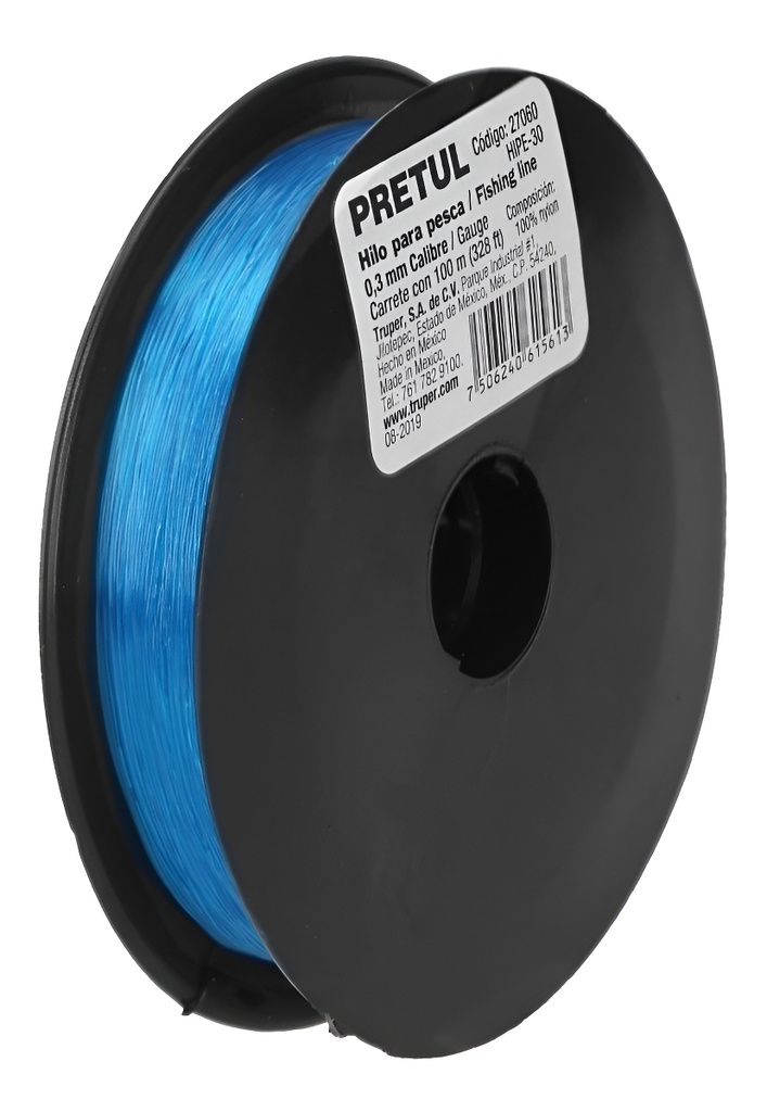 Carrete Con 100 M De Hilo Para Pesca Azul Calibre 0.30 Mm