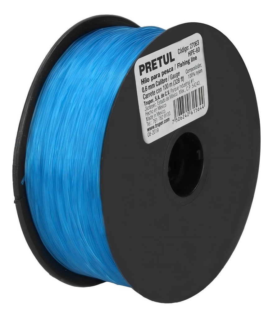 Carrete Con 100 M De Hilo Para Pesca Azul Calibre 0.60 Mm Negro