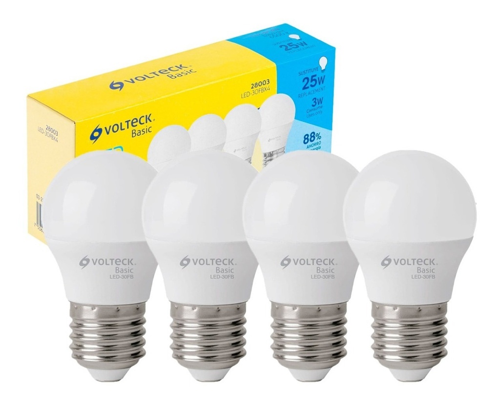 Lámpara Led, A19, 3w, Luz de Día, 4 Pzas, Volteck 28003 Luz de Día