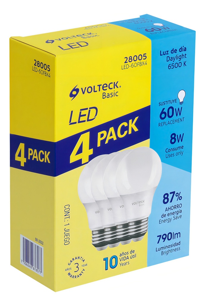 Foco Led Tipo Bulbo 8 W Luz De Dia 4 Piezas Volteck 28005
