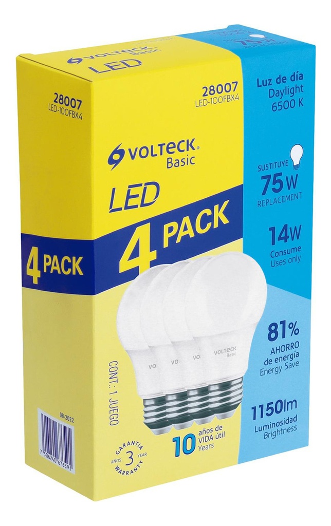 Pack De 4 Lámparas De Led A19 14 W, Luz De Día, Caja 28007 Color De La Luz Luz De Día