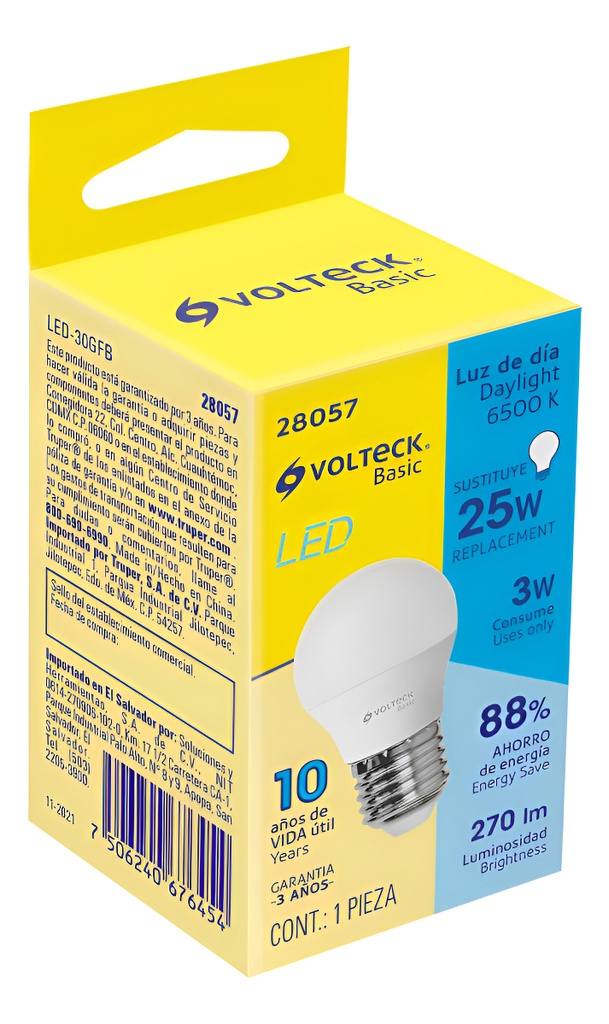 Lámpara de LED G45 3 W Luz de Día Basic Volteck 28057