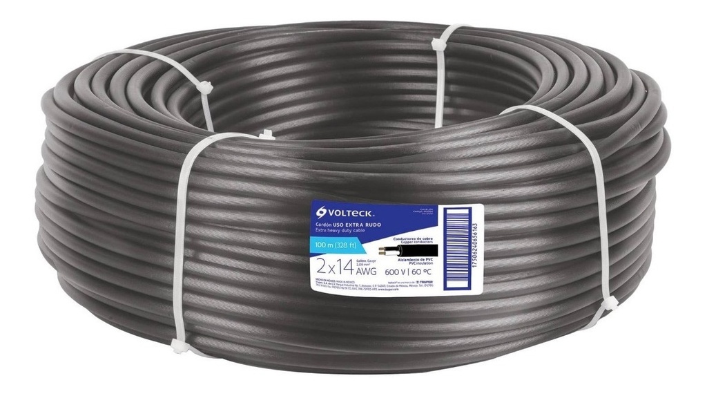 [TR-CAUR-214] Cordon 2 Conductores Cal. 2 X 14 Awg Voltech 40004 Color de la Cubierta Negro