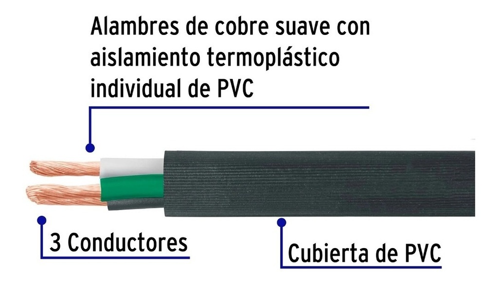Cable, 3 Conductores, Calibre 12, 100 M, Volteck 40006 Color de la Cubierta