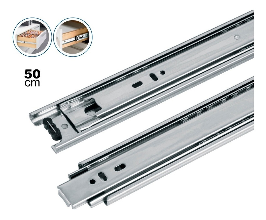 [TR-COR-450] Corredera Extensión Total 45mm Cajón 50cm 2 Pz Hermex 43274