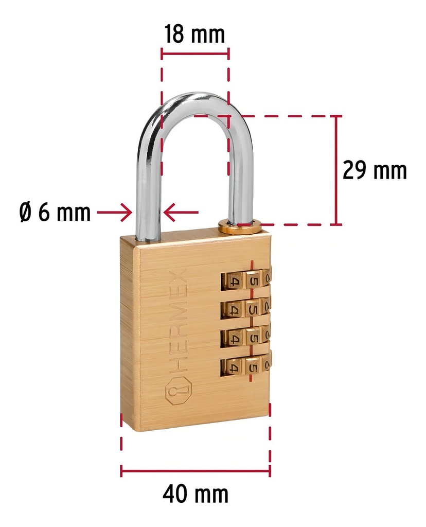 Candado De Latón 40 Mm De Combinación Hermex 43348 Color Plateado