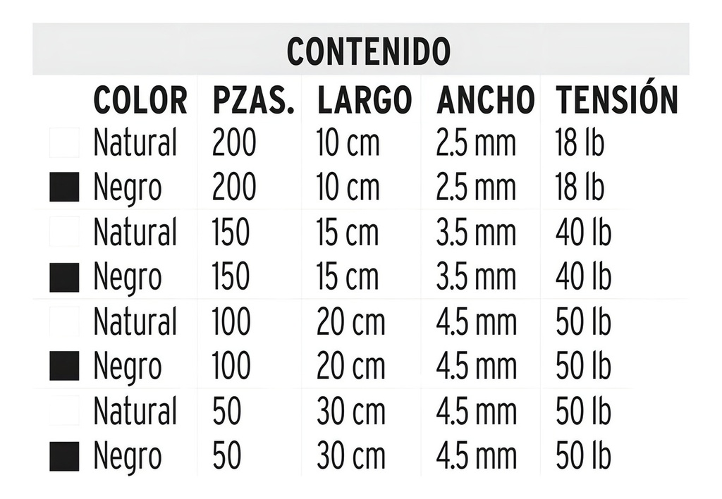 Cincho Plástico, Blanco Y Negro, Bote 1000 Pz Volteck 44016 Color Negro