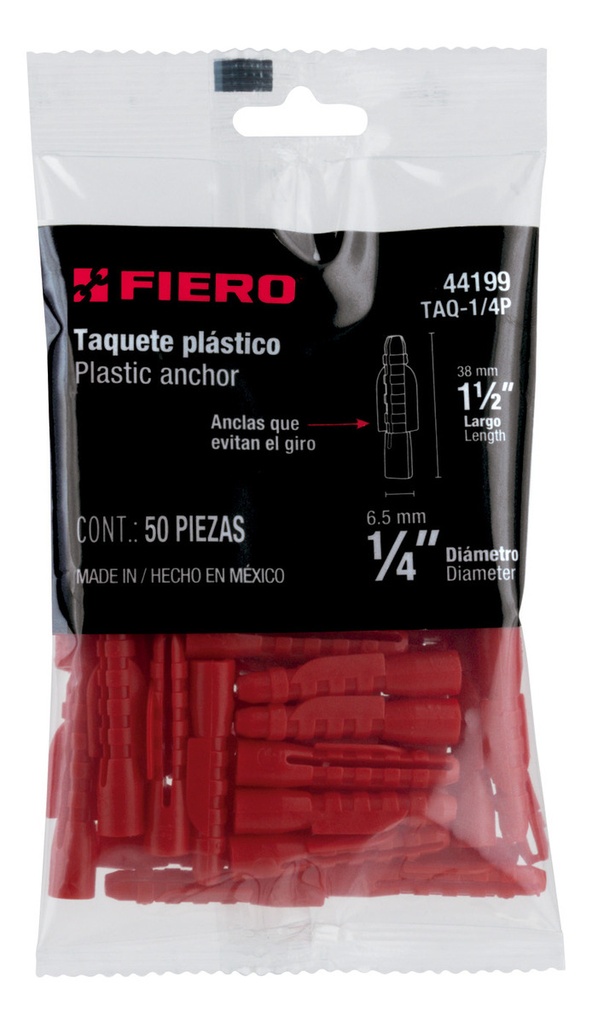 Taquete Plastico 1/4' Fiero 44199