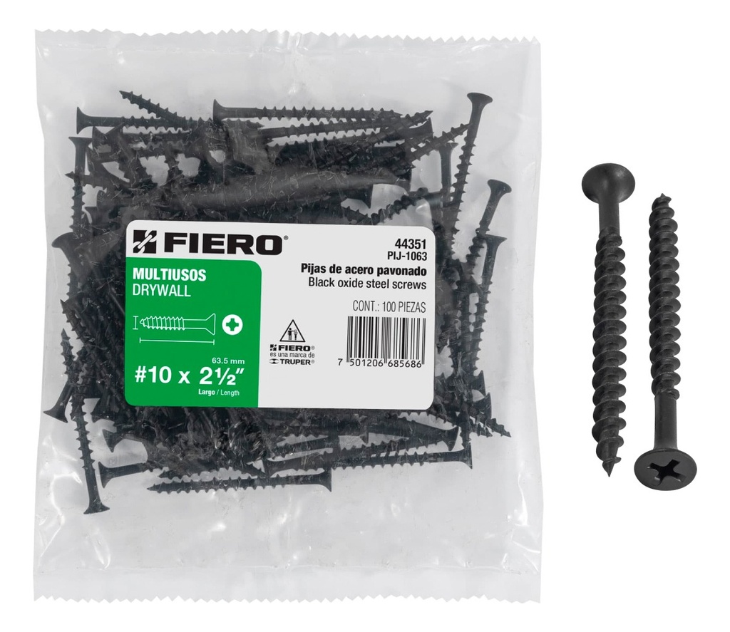 [TR-PIJ-1063] Pijas Multiusos 10 X 2-1/2', Bolsa Con 100 Pz Fiero 44351