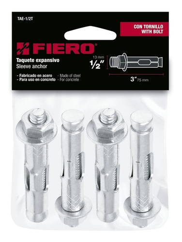 [TR-TAE-1/4T] Bolsa 4 Taquetes Expansivos 1/4 Con Tornillo, Fiero 44360