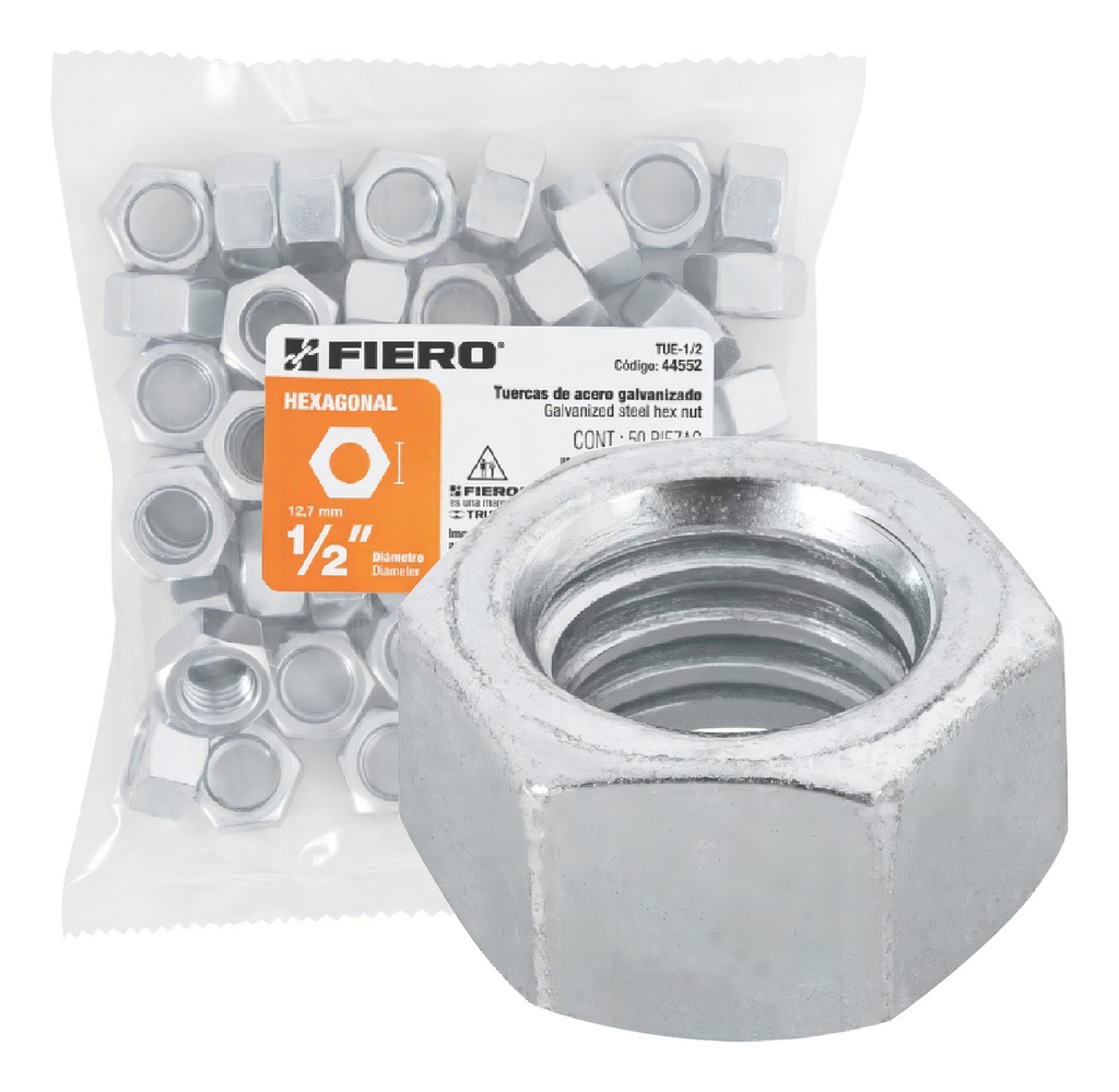 Tuerca Hexagonal Acero 1/2' Fiero 44552 Pack 50