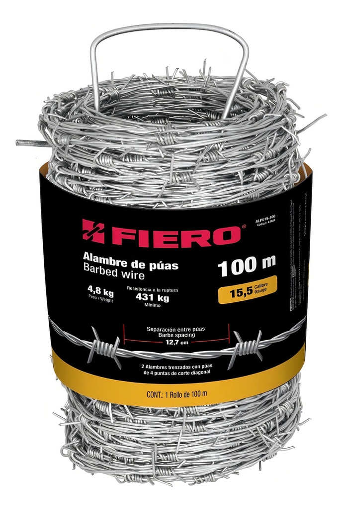 [TR-ALPU15-100] Alambre de Púas, Calibre 15, Rollo de 100m. Fiero 44884