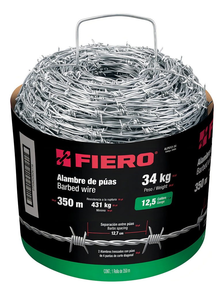 [TR-ALPU12-34] Rollo de Alambre de Púas de 350 M Calibre 12.5 Fiero 44886