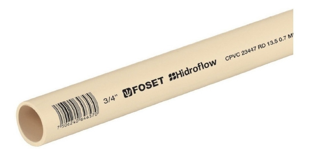 Tubo Cpvc Hidroflow 3/4'' Rd-13.5 3pz De 1 Metro Foset 45043