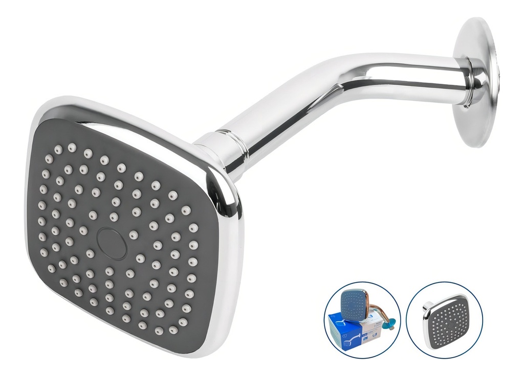 Regadera Cuadrada, Abs, 3-3/4', Con Brazo, Foset, 45065 Color Plata Plateado